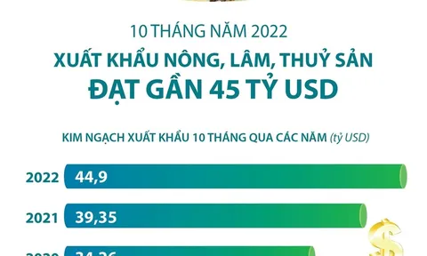 10 tháng năm 2022: Xuất khẩu nông, lâm, thủy sản đạt gần 45 tỷ USD