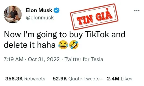 "Elon Musk sắp mua TikTok" là tin giả