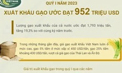 Quý 1/2023, xuất khẩu gạo ước đạt 952 triệu USD