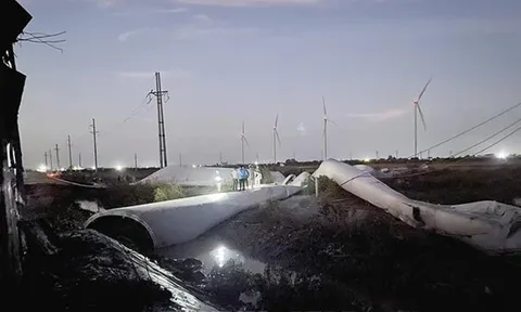 Cánh quạt một trụ tuabin điện gió bị rơi gãy ở Bạc Liêu