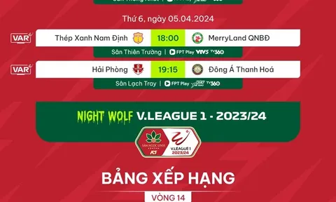Lịch thi đấu vòng 15 V-League: Nam Định chạm trán Bình Định