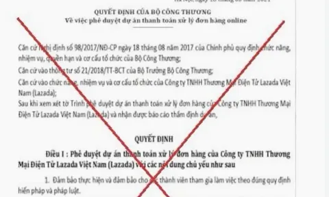 Cảnh báo giả mạo Bộ Công Thương phê duyệt dự án thanh toán xử lý đơn hàng online