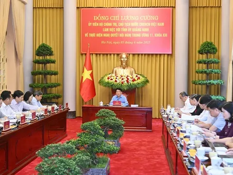 Chủ tịch nước Lương Cường làm việc với Tỉnh ủy Quảng Ninh về thực hiện Nghị quyết Hội nghị Trung ương 11, khóa XIII