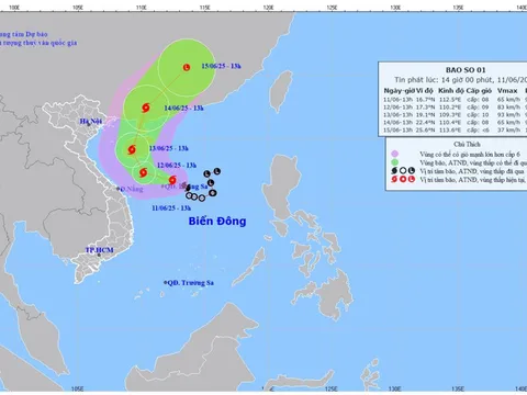 Bão số 1 di chuyển theo hướng Tây Tây Bắc, gây mưa lớn tại Trung Trung Bộ, bắc Tây Nguyên