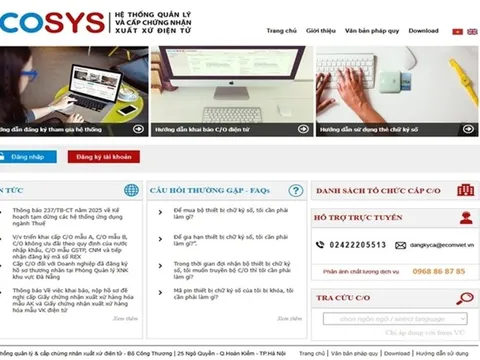 Bắt buộc khai báo Giấy chứng nhận xuất xứ hàng hóa qua eCoSys