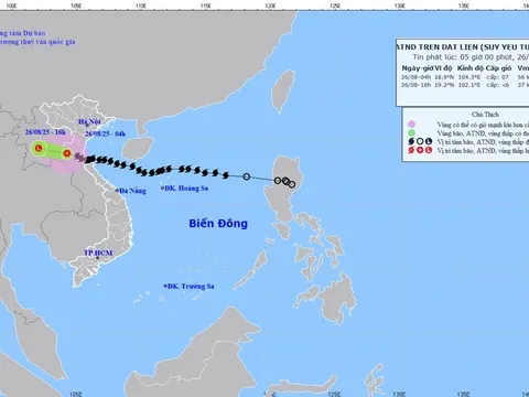 Bão số 5 suy yếu thành áp thấp nhiệt đới