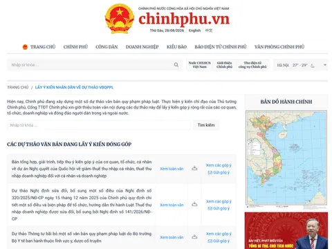 Bổ sung yêu cầu đăng tải, lấy ý kiến đối với dự án luật, pháp lệnh trên Cổng Thông tin điện tử Chính phủ
