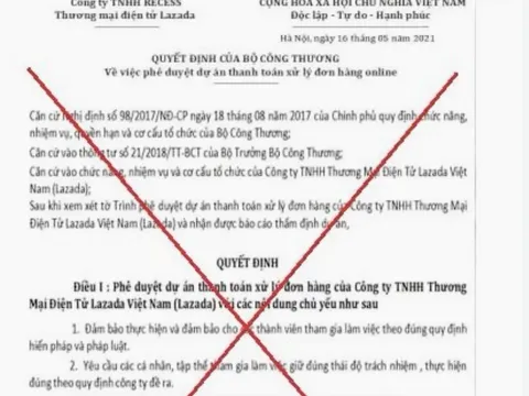 Cảnh báo giả mạo Bộ Công Thương phê duyệt dự án thanh toán xử lý đơn hàng online
